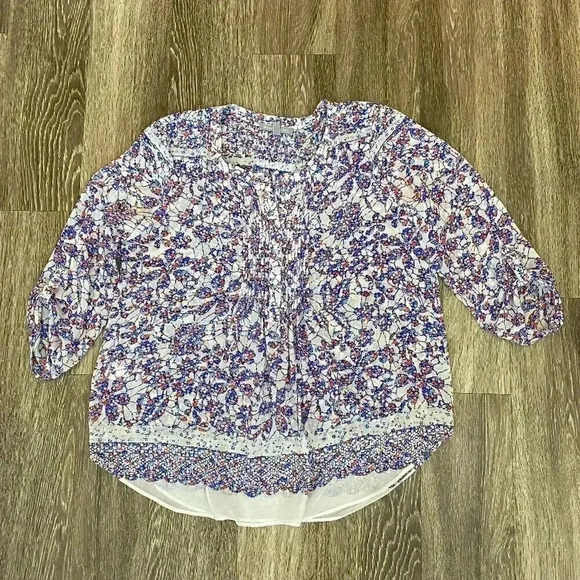 Womens Daniel Rainn Blue Floral Print Blouse - L - Picture 1 of 7